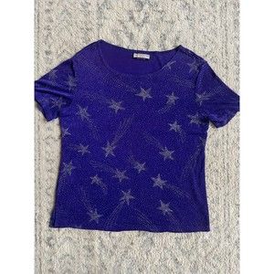Notations Blue Shooting Stars  short sleeve top Women’s Size Large Petite